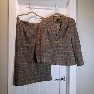 Chadwicks Of Boston Wool Blend Tweed Blazer & Maxi Skirt Lined Tan Black Size 10